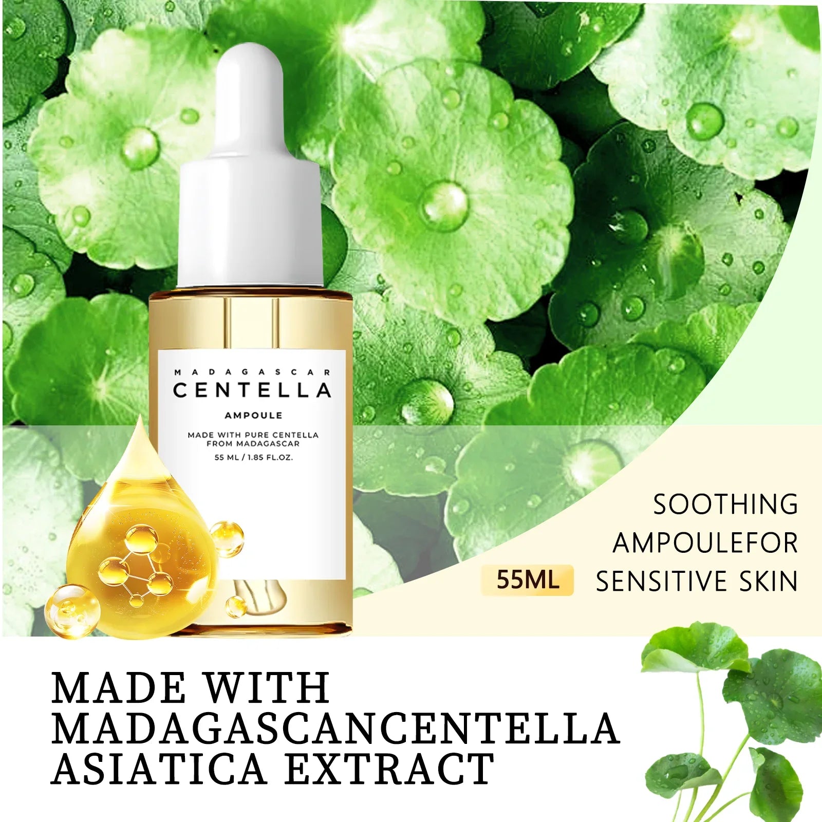 Suero para Piel Sensible 55ml - Fórmula de Centella de Madagascar Calma, Suaviza e Hidrata Profundamente para el Cuidado Diario de la Piel