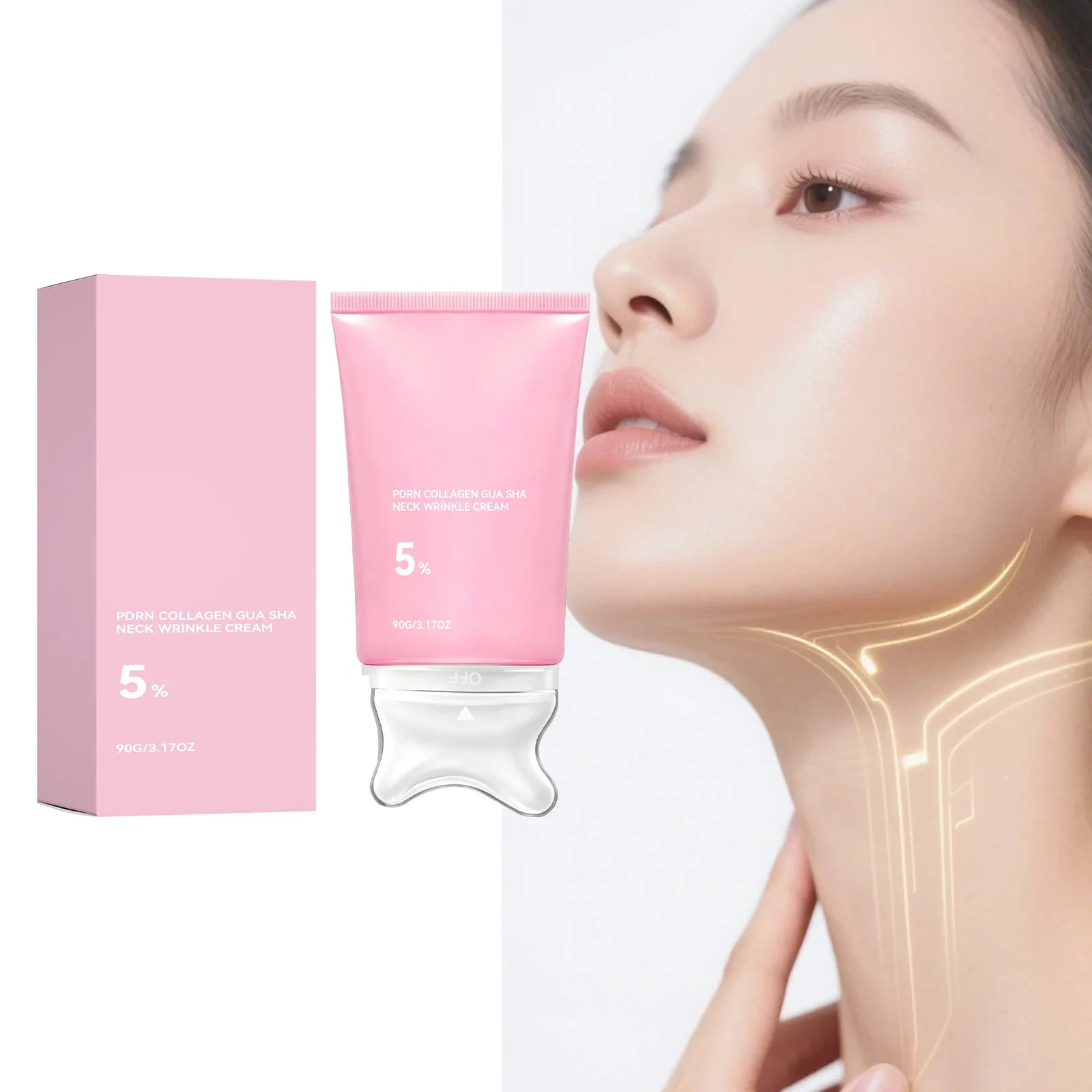 Crema de Colágeno para el Cuello, Reafirmante, Hidratante, Suavizante de Líneas Finas, Iluminadora del Tono de Piel, con Cabezal de Masaje en Forma de W, Cuidado del Cuello