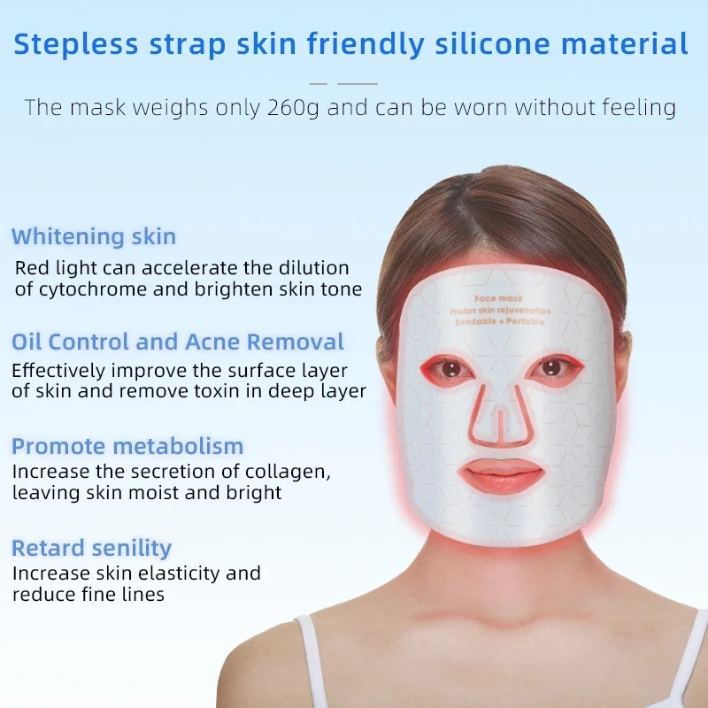 Mascarilla LED Facial de Silicona - Terapia de Luz Roja, Azul e Infrarroja