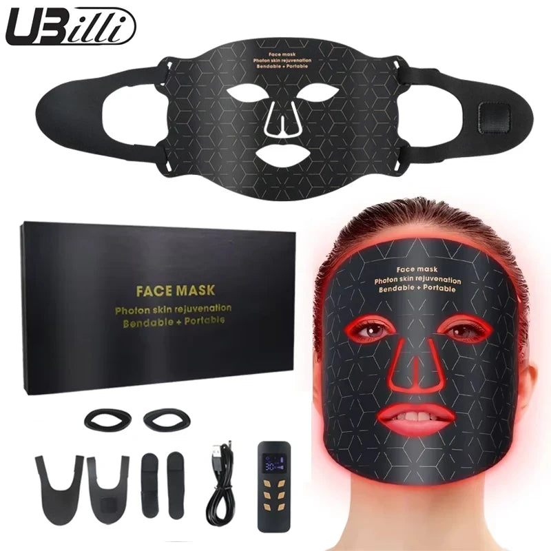 Mascarilla LED Facial de Silicona - Terapia de Luz Roja, Azul e Infrarroja