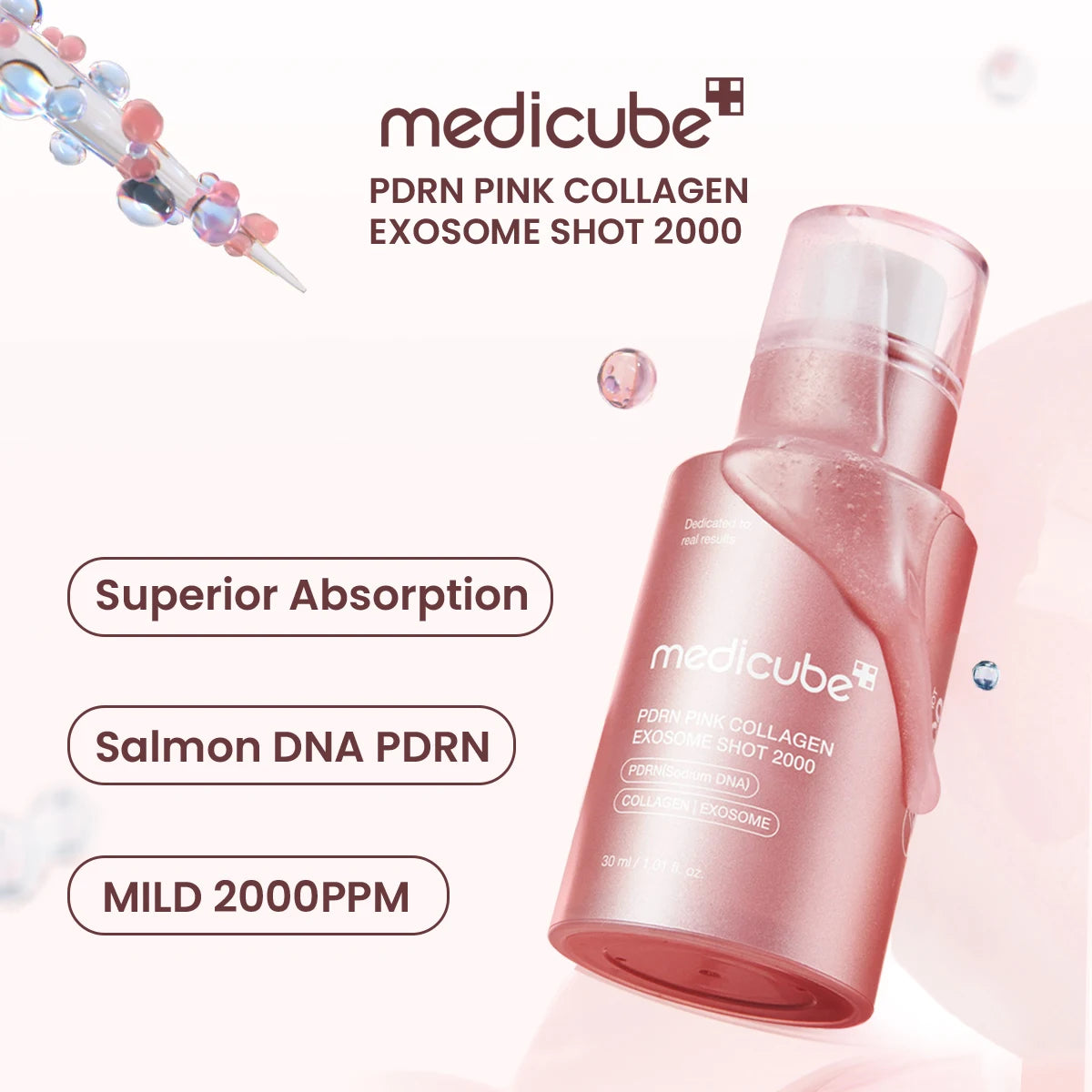Medicube PDRN Colágeno Rosa Exosome Shot — Luminosidad K-Beauty