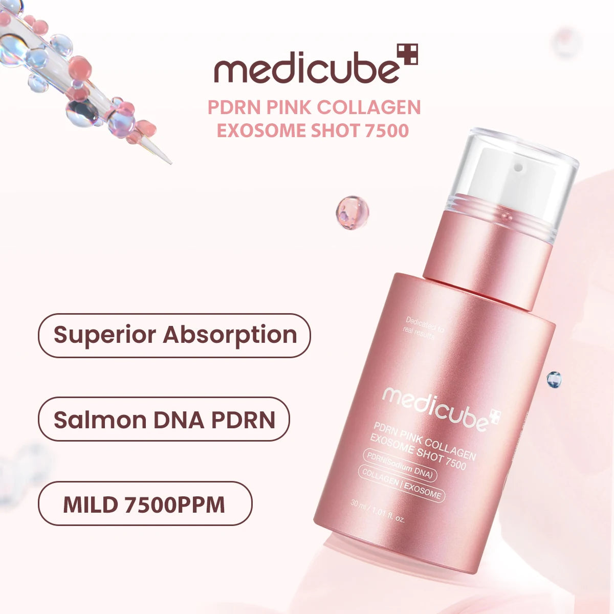 Medicube PDRN Colágeno Rosa Exosome Shot — Luminosidad K-Beauty