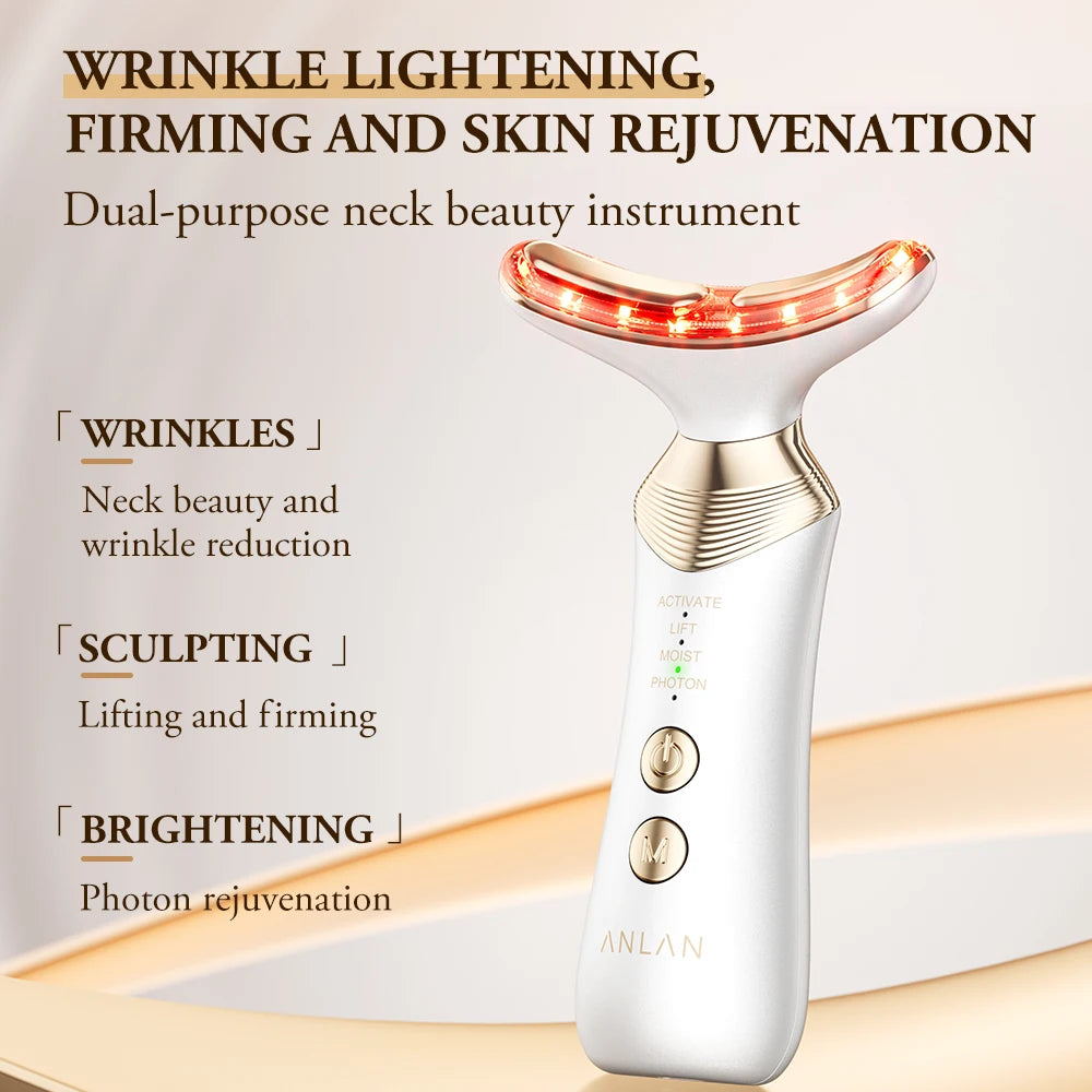 Dispositivo ANLAN Lifting Facial y de Cuello — Microcorriente, Oro 24K y Luz LED de 5 Colores