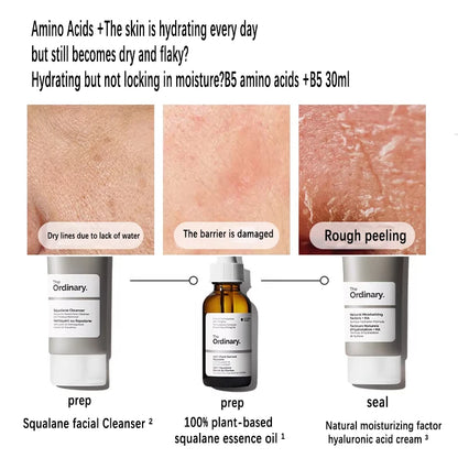 Esqualano 100% diseñado por plantas para la hidratación de la piel y el cabello Suero facial 30 ml puede prevenir la pérdida de factores de hidratación + HA 100 ml