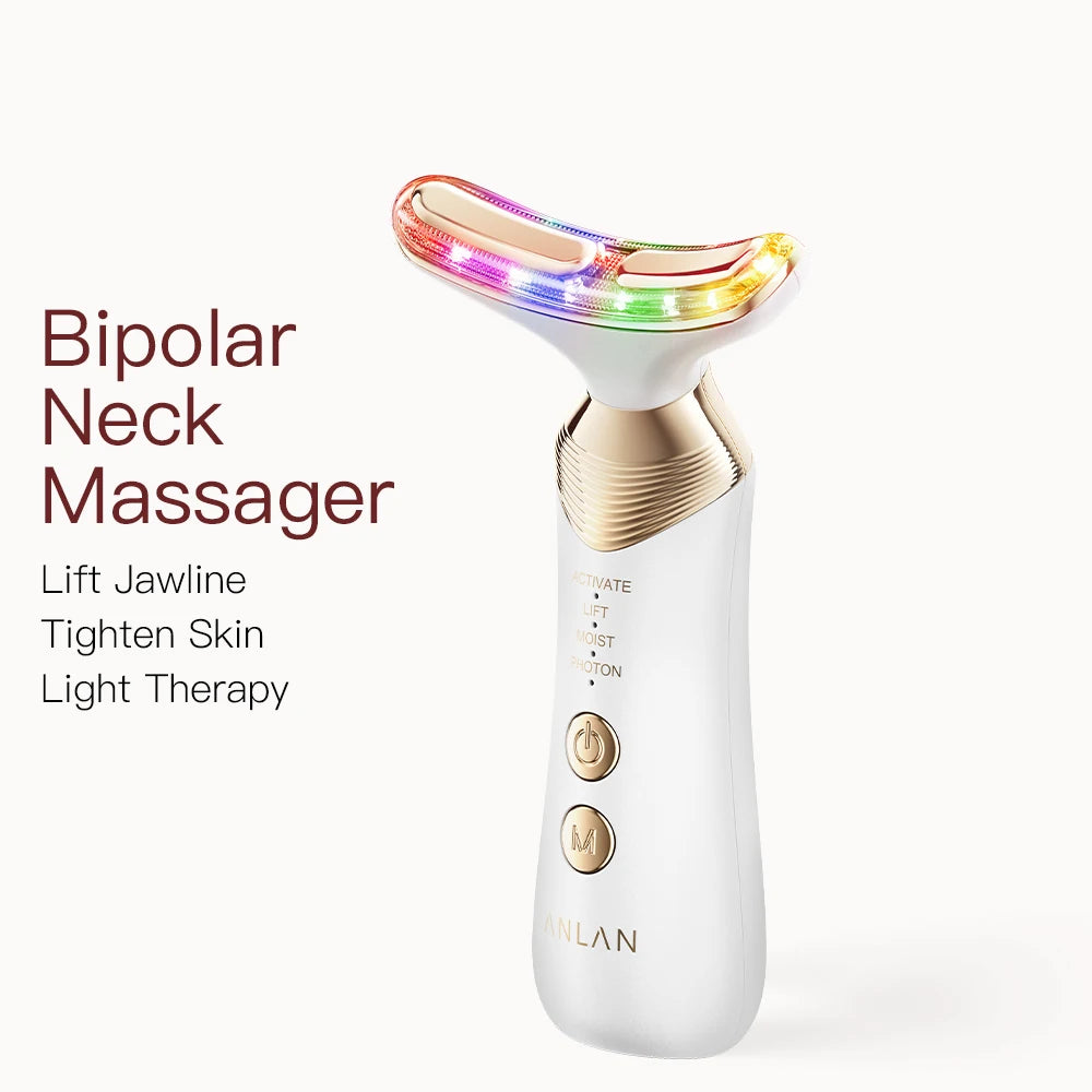 Dispositivo ANLAN Lifting Facial y de Cuello — Microcorriente, Oro 24K y Luz LED de 5 Colores