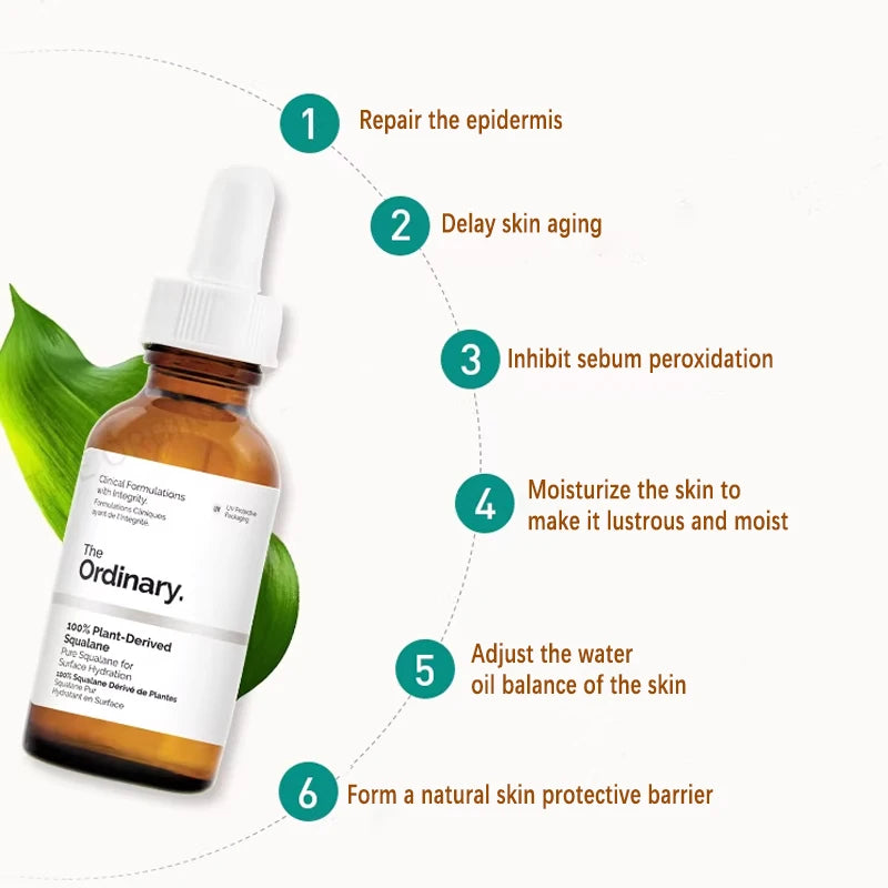 Esqualano 100% diseñado por plantas para la hidratación de la piel y el cabello Suero facial 30 ml puede prevenir la pérdida de factores de hidratación + HA 100 ml