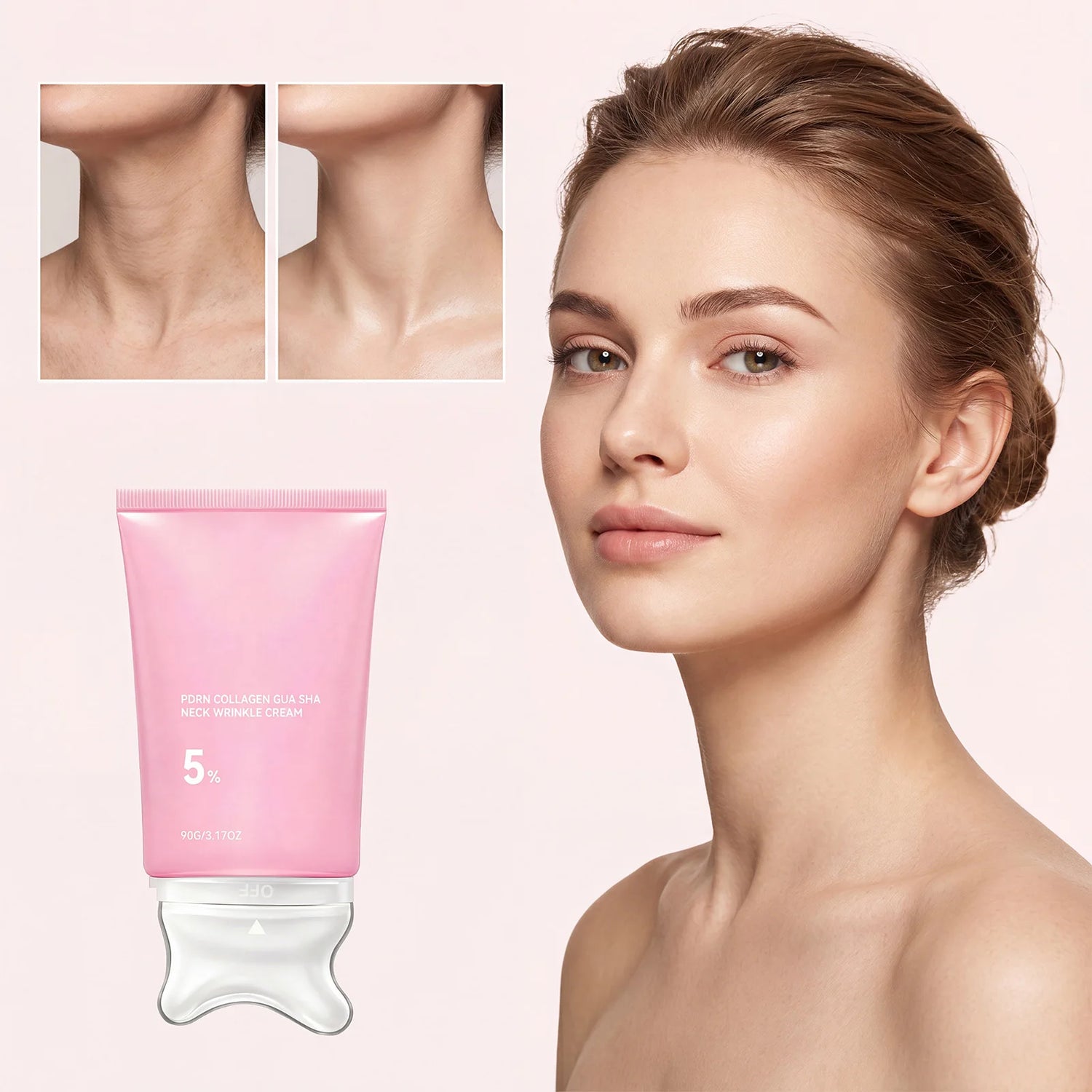 Crema de Colágeno para el Cuello, Reafirmante, Hidratante, Suavizante de Líneas Finas, Iluminadora del Tono de Piel, con Cabezal de Masaje en Forma de W, Cuidado del Cuello